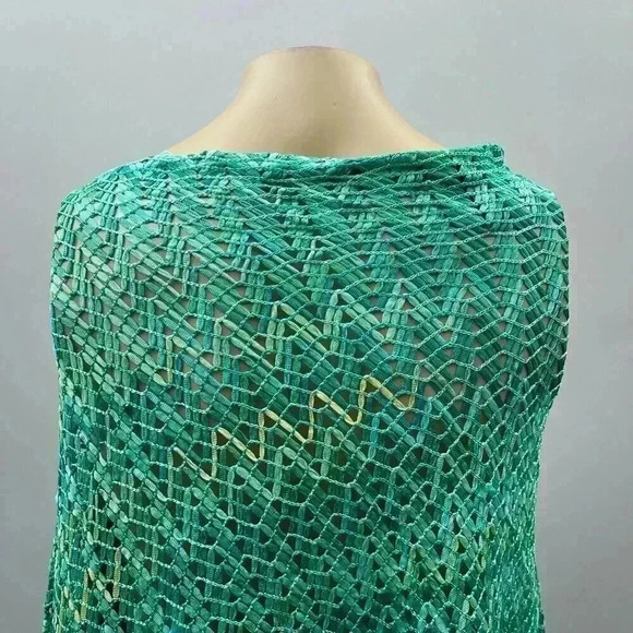 Vintage Knit Poncho Cape One Size Lightweight Asymmetrical Y2K Pullover Green - Picture 6 of 9